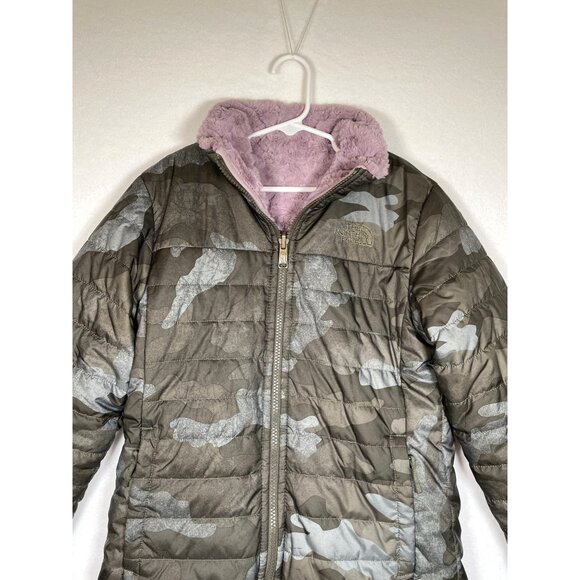 The North Face Girls Reversible Jacket 4T Camo Puffer Fur Snow - Picture 2 of 8